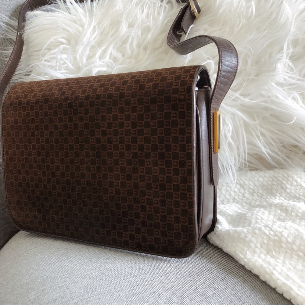 Gucci 1970s RARE Vintage GG Leather Suede Monogram Shoulder Bag- Chocolate Brown - Picture 7 of 8